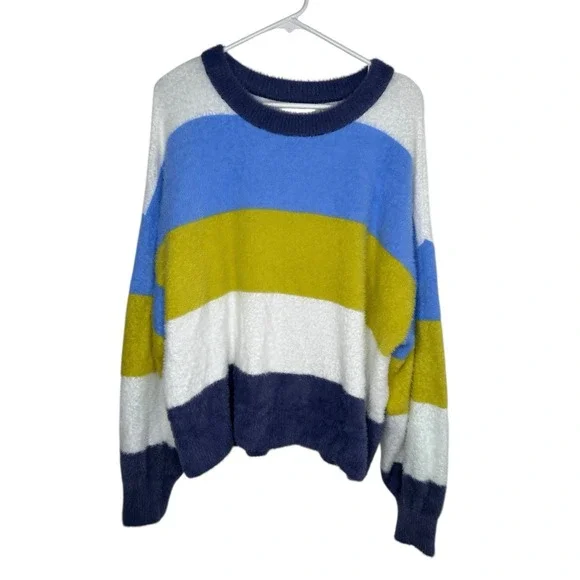 Aerie Campfire Chenille Stripe Sweater  American Eagle Womens Medium Soft Blue - Picture 2 of 7